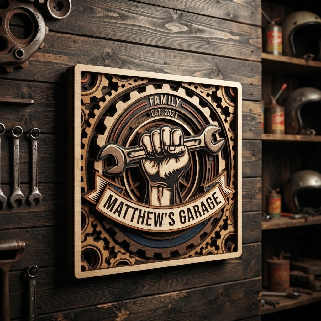 Personalized Garage Sign, Custom Wooden Tool Sign, Matthew's Garage Decor, Mechanic Wall Art, Dad Workshop Gift, Handyman Sign