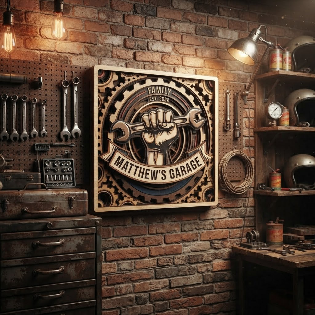 Personalized Garage Sign, Custom Wooden Tool Sign, Matthew's Garage Decor, Mechanic Wall Art, Dad Workshop Gift, Handyman Sign