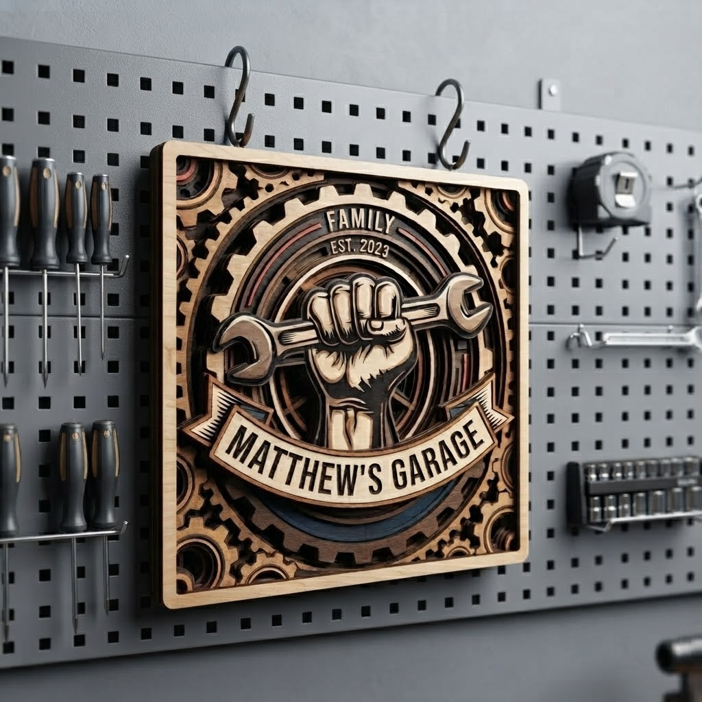 Personalized Garage Sign, Custom Wooden Tool Sign, Matthew's Garage Decor, Mechanic Wall Art, Dad Workshop Gift, Handyman Sign